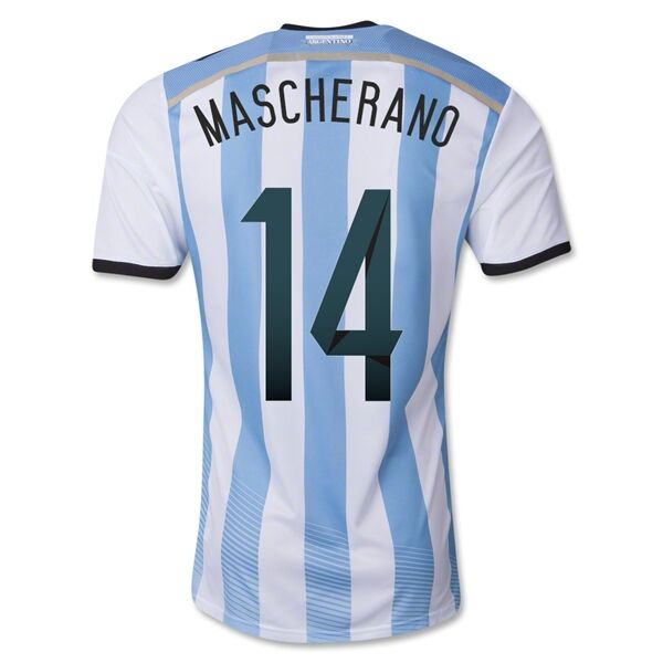 2014 Argentina 14 Mascherano Home Soccer Jersey Shirt - Official