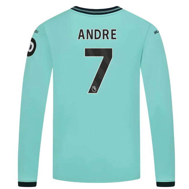 Stylish 2025-2026 Wolves Long Sleeve Away Shirt (Kids) (Andre 7) fo...