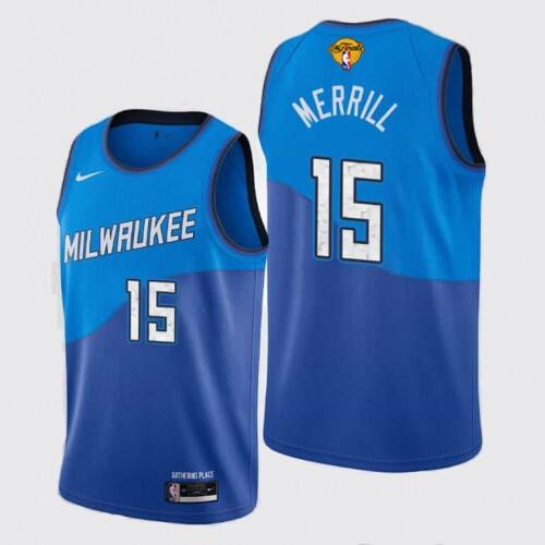 Bucks #15 Sam Merrill Professional 2021 Finals NBA Jersey - Blue City