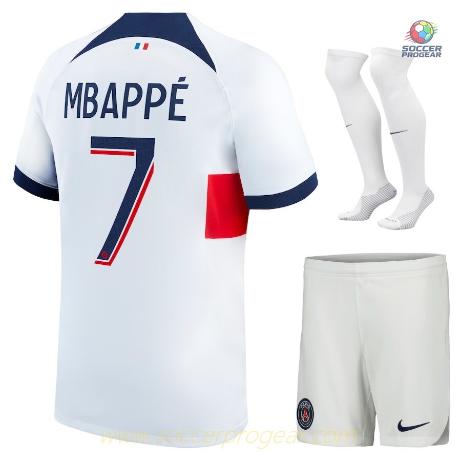 PSG Ligue 1 Uber Eats Away Children Soccer Uniform Football Jersey 2023 2024 Mbappe