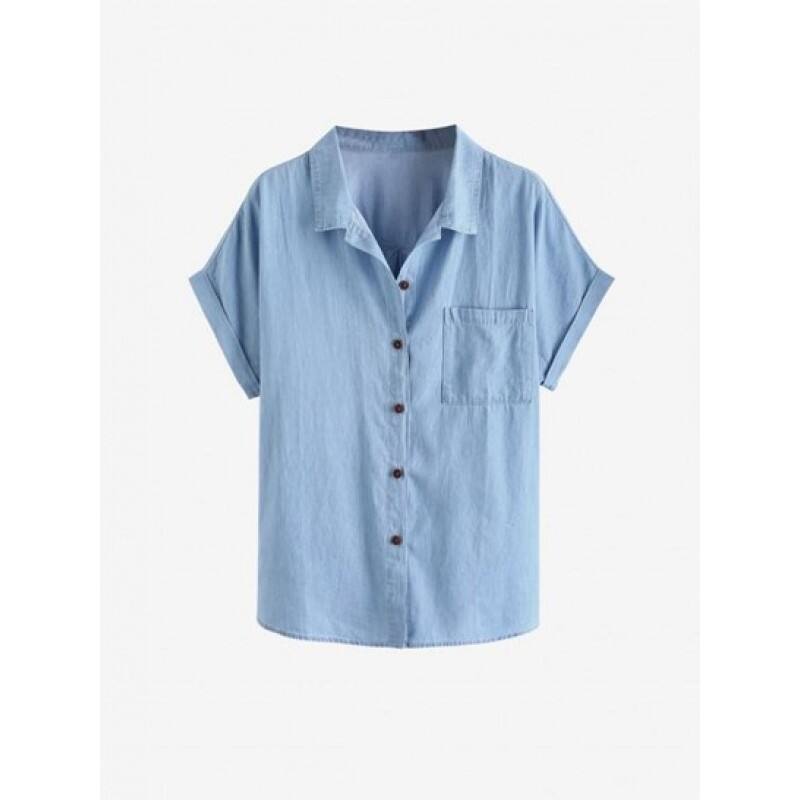 Front Pocket Cuff Sleeve Chambray Shirt YU3707