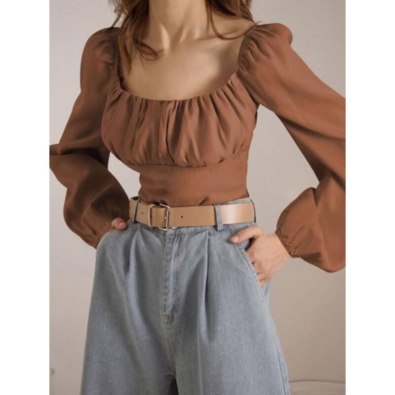 Ruched Puff Sleeve Cropped Top XR2003