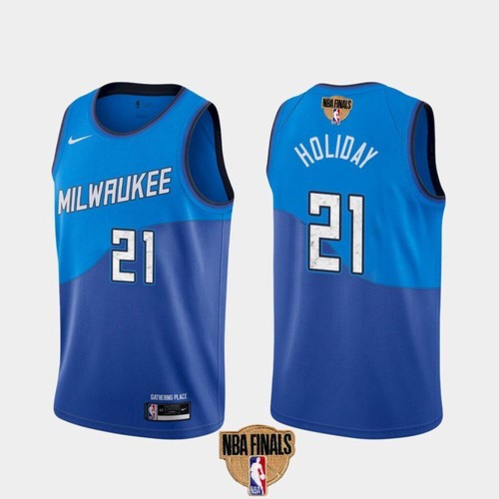 Cost-Effective Men's Milwaukee Bucks #21 Jrue Blue Basketball Jersey