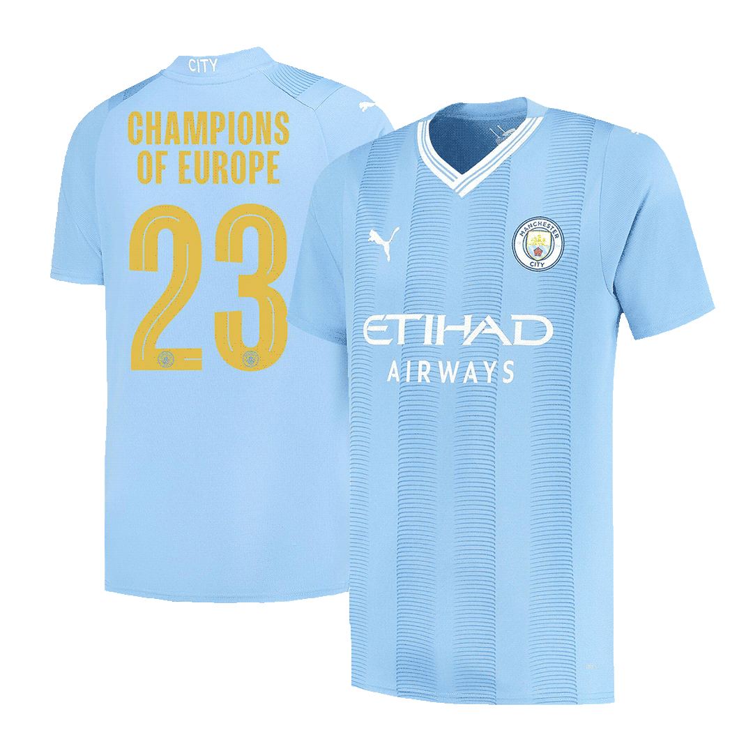 Manchester City CHAMPIONS OF EUROPE #23 Home Soccer Jersey 2023/24Auth