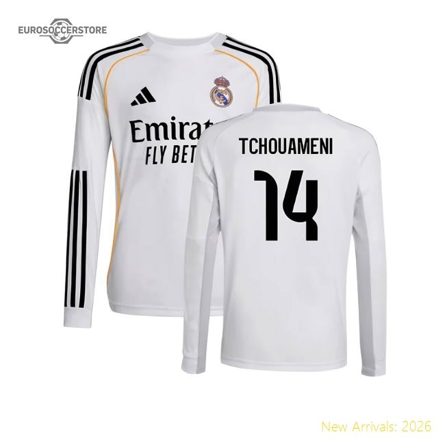 Premium 2025-2026 Real Madrid Long Sleeve Home Jersey (kids) (tchou