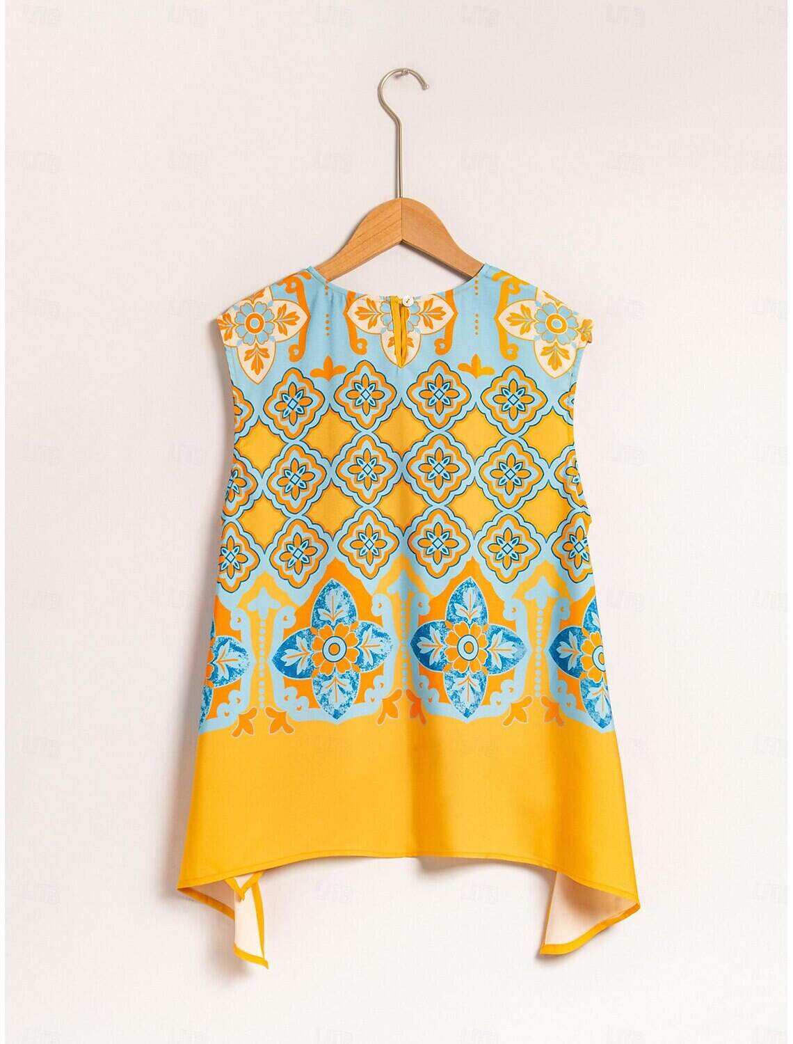 Satin Boho Double Slit Crew Neck Sleeveless Tank Top