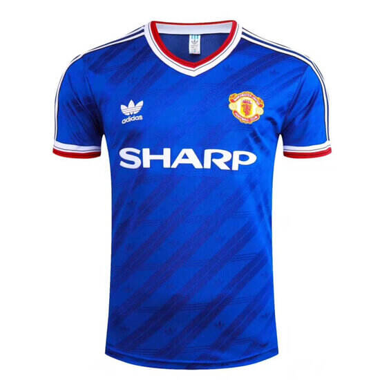 1986 MANCHESTER UNITED AWAY BLUE RETRO SOCCER JERSEY SHIRT - Official
