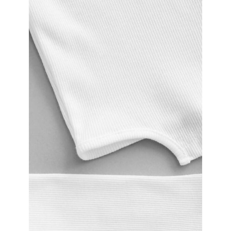 Square Collar Rib-knit Grommets Crop Top ZP2253