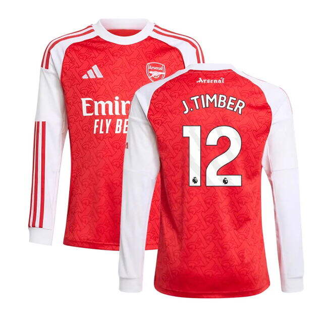 2025-2026 Arsenal Long Sleeve Home Shirt (Kids) (J.Timber 12) - off...