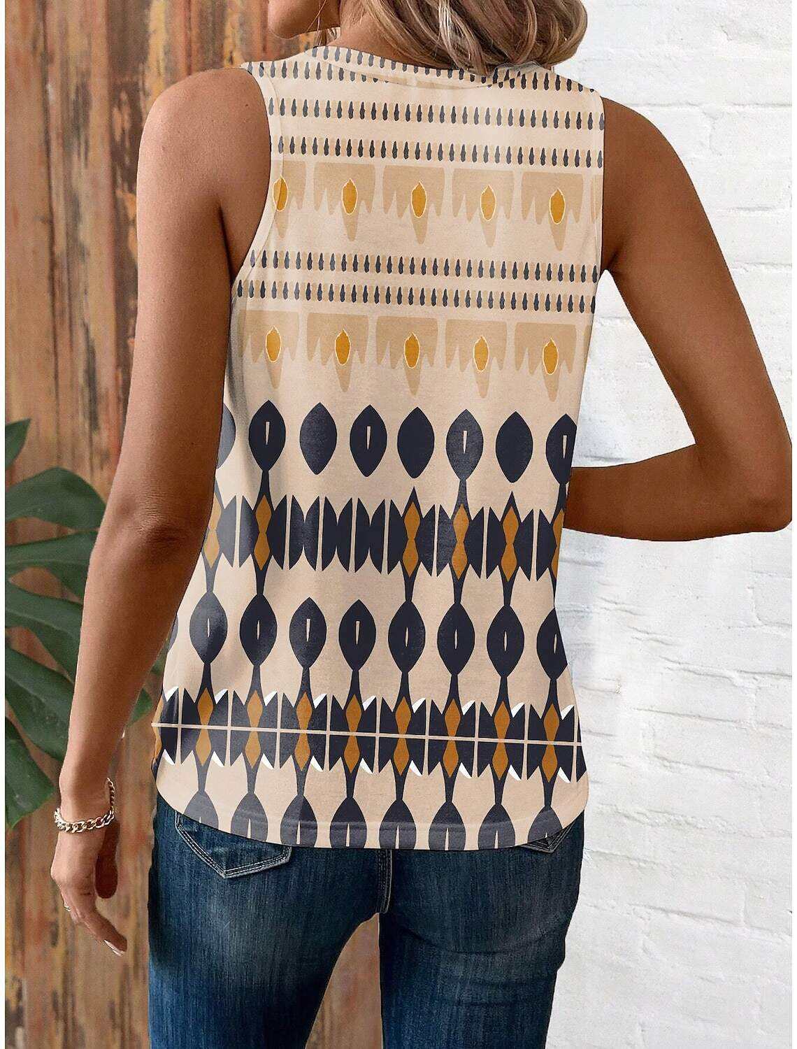 Women's Tank Top Vest Vintage Ethnic Boho Geometric Print Sleeveless Regular Tops V Neck Vacation Summer