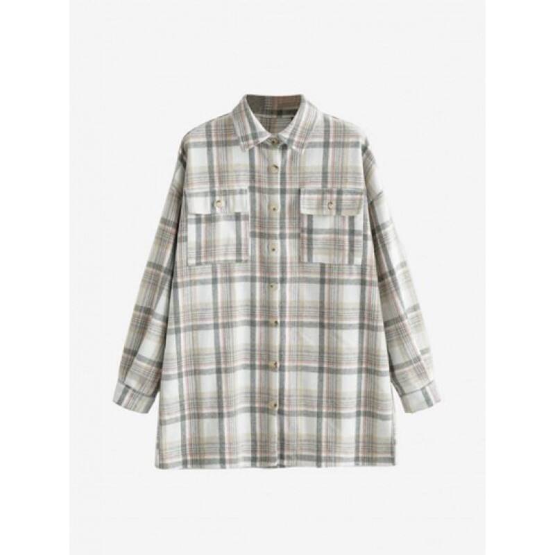 Plaid Drop Shoulder Pockets Shirt TP9591