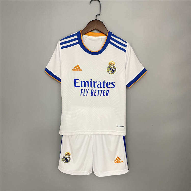KidsYouth Real Madrid 21-22 Home White Soccer Football KitShirtShort