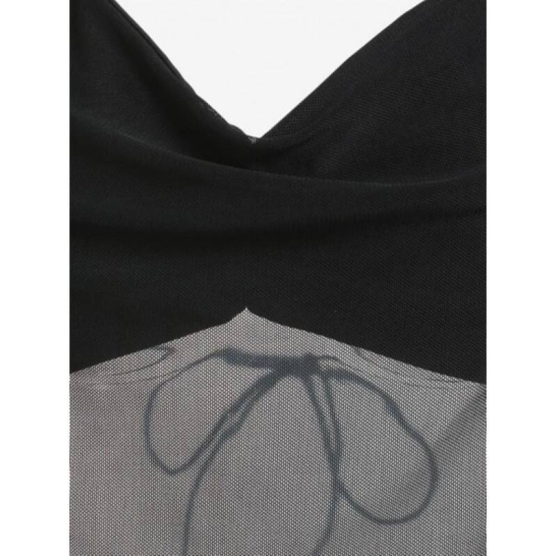 Mesh Overlay Halter Bandana Top NI0926