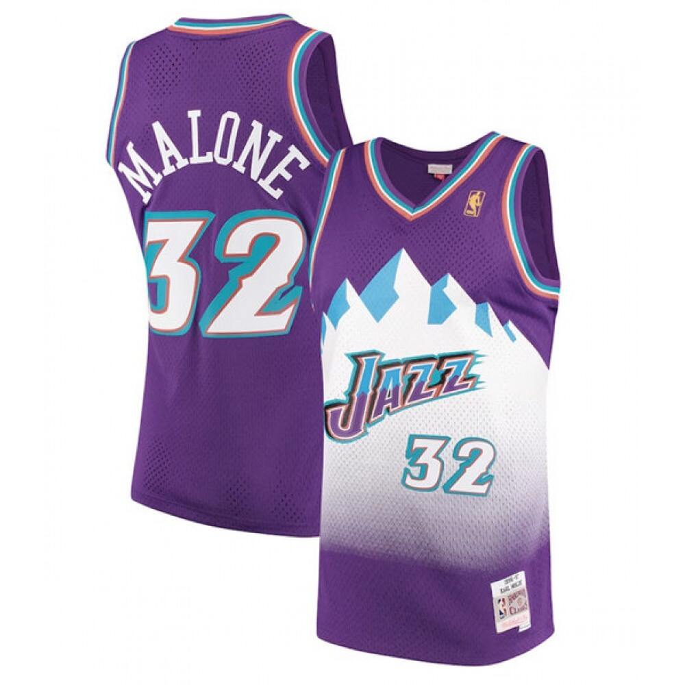 Men's Utah Jazz #32 Karl Malone Purple 1996-97 Swingman Stitched Jersey