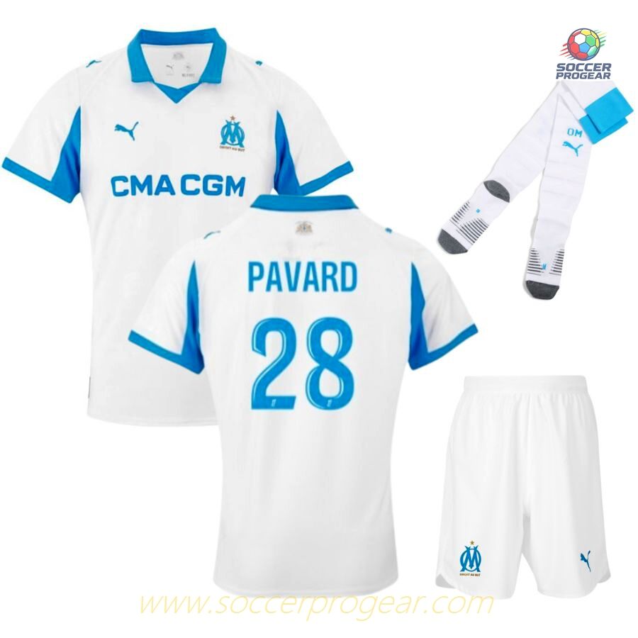 OM Genuine Home Children Jersey Set Soccer Football Shirt 2025/26 Collection Pavard