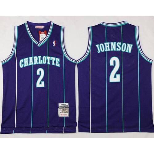Mitchell And Ness Charlotte Hornets #2 Larry Johnson Purple Throwback Stitched NBA Jersey Mens