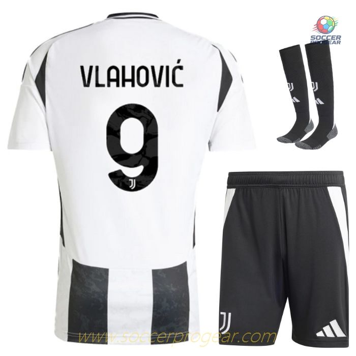 Juventus Home Children's Edition Soccer Uniform Team Shirt 2024/25 Collection Vlahovic