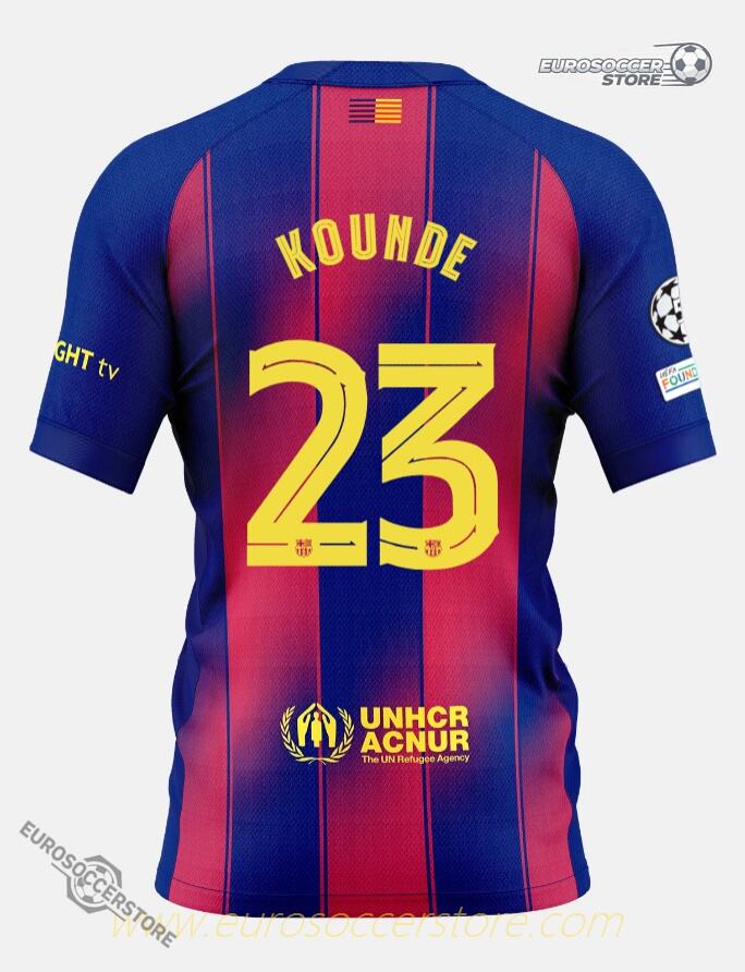 Barcelona 25-26 Champions League Home Jersey, featuring KOUNDE 23