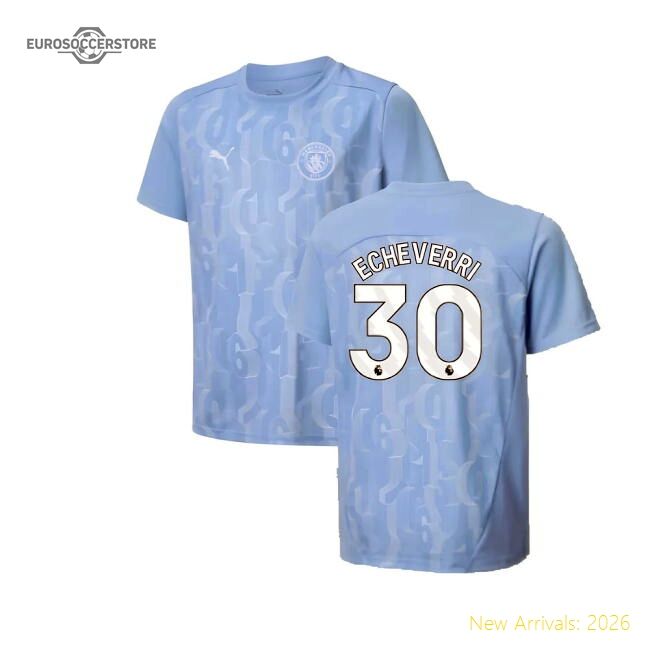 Official 2024-2025 Man City Prematch Ss Shirt (light Blue) - Kids
