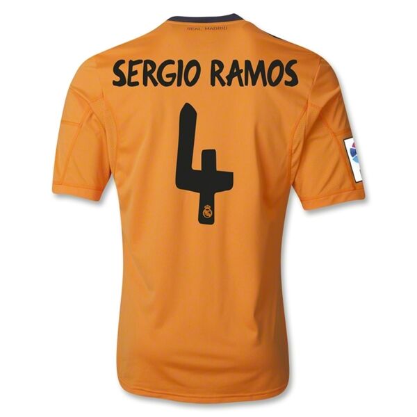 13-14 Real Madrid 4 SERGIO RAMOS Away Orange Soccer Jersey Shirt -