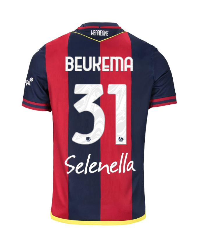 Bologna's 24-25 Home Jersey featuring BEUKEMA 31