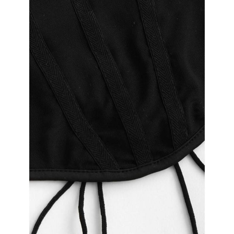 Mesh Panel Lace-up Draped Cami Bralette Top IE0088