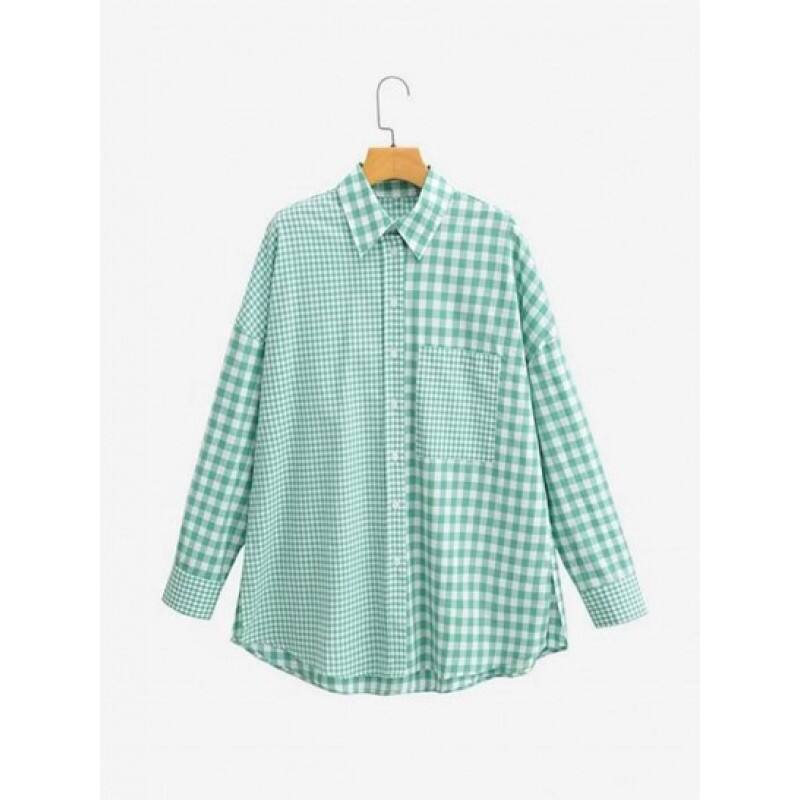 Gingham Drop Shoulder Pocket Shirt ZP7996