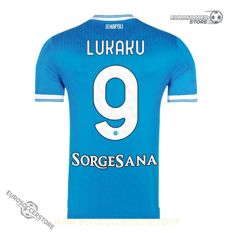 SSC Napoli 2025-26 Season Home Football Jersey with LUKAKU Name and Number 9 Printing