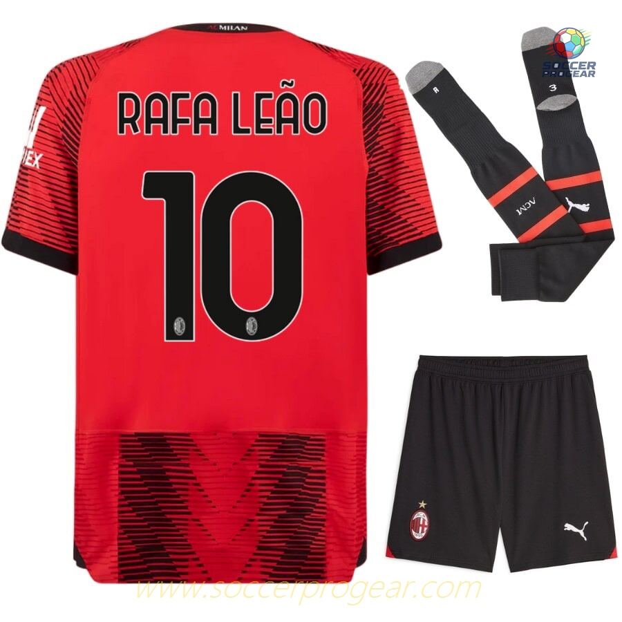 Children Milan Ac Home Soccer Football Kit Team Shirt 2023 2024 Rafa Leao