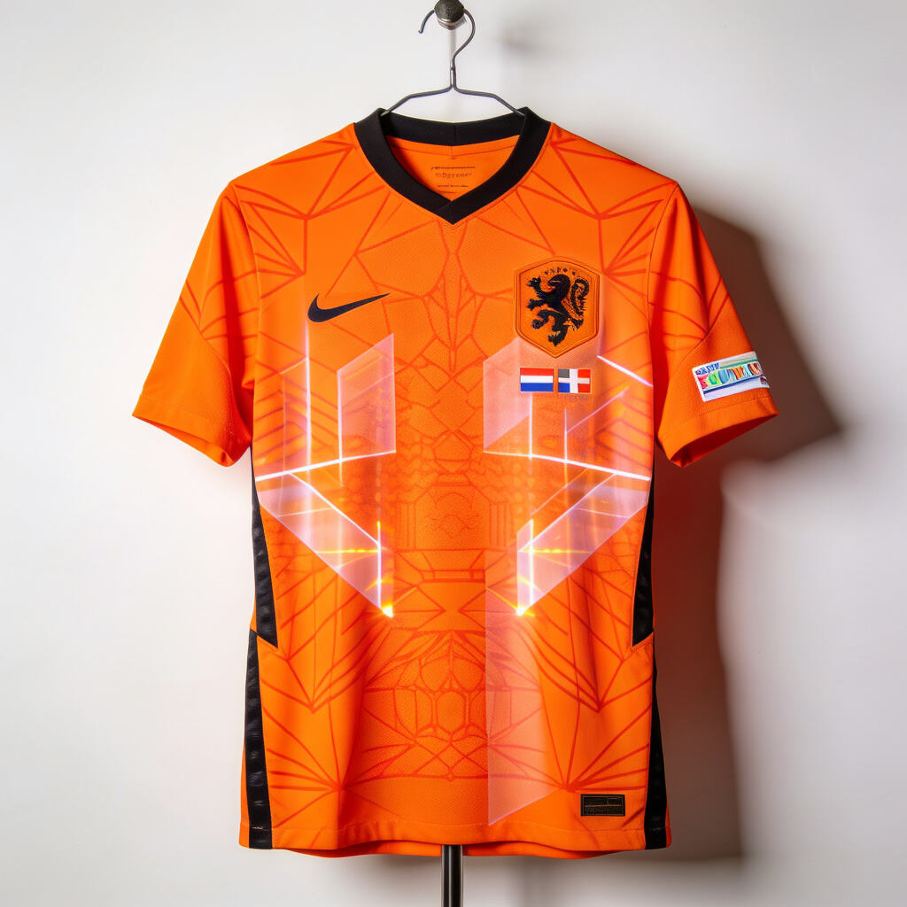 Netherlands Oranje Jersey Vibrant orange with modern geometric patterns representing Dutch innovation