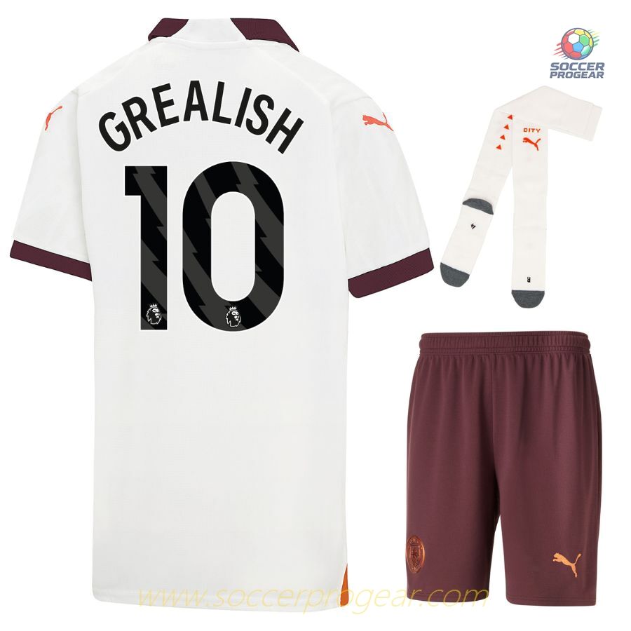 Manchester City Away Child Kit Shirt 2023 2024 Grealish