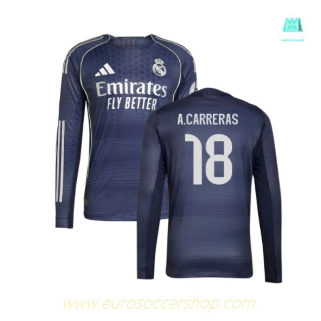 2025-2026 Real Madrid Authentic Long Sleeve Away Shirt (A.Carreras 18)