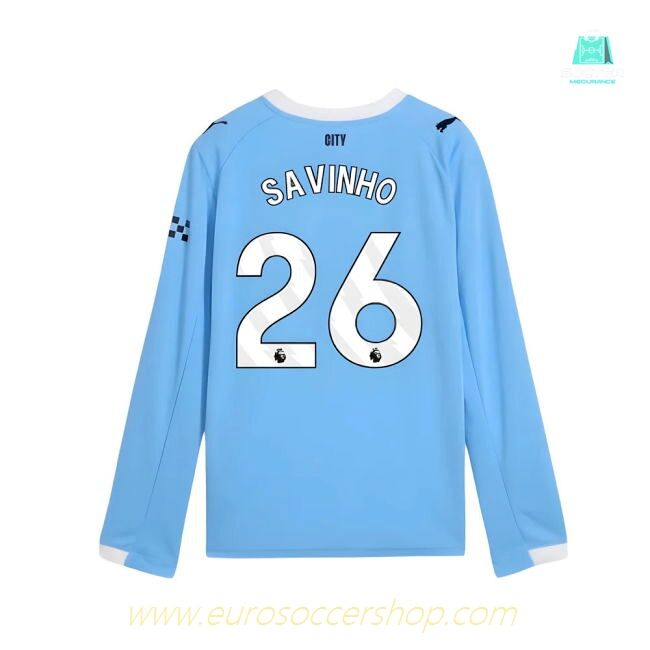 2025-2026 Man City Long Sleeve Home Shirt (Kids) (Savinho 26)
