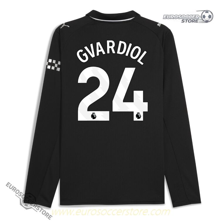 Away Long Sleeve Jersey of Manchester City for the 25-26 season, featuring the name GVARDIOL and number 24.