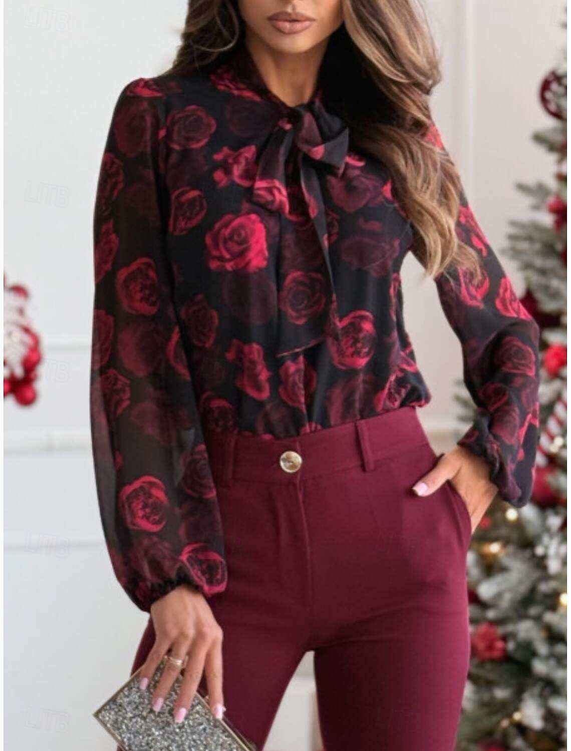 Women's Shirt Blouse Casual Floral Regular Tops Long Sleeve Turtleneck Buttons Print Regular Fit Daily Spring & Fall