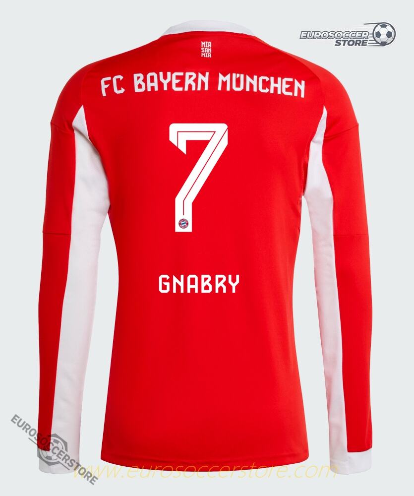 Bayern Munich's 25-26 Home Long Sleeve Jersey featuring Gnabry 7