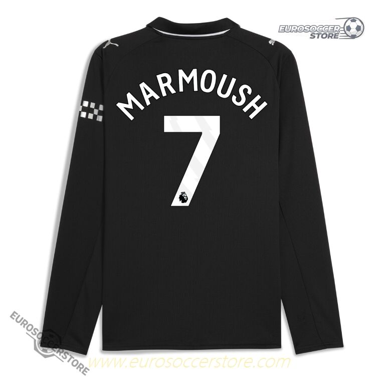 Away Long Sleeve Jersey for Manchester City, featuring MARMOUSH 7, from the 25-26 season.