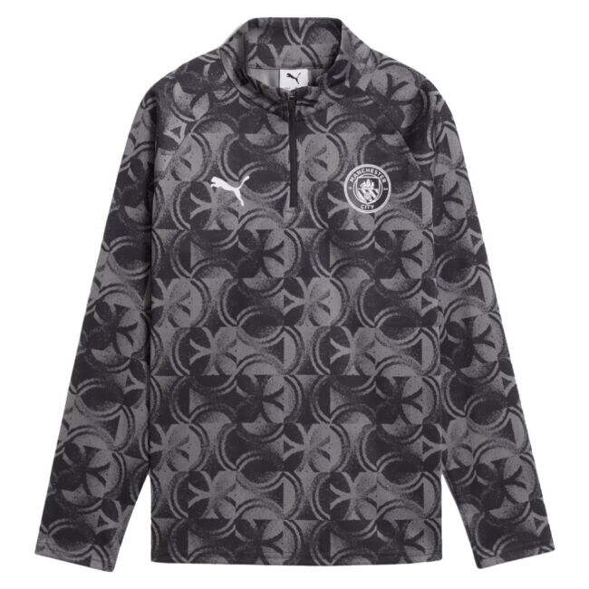 2025-2026 Man City Warm Up 1/4 Zip Top (Black) - Kids