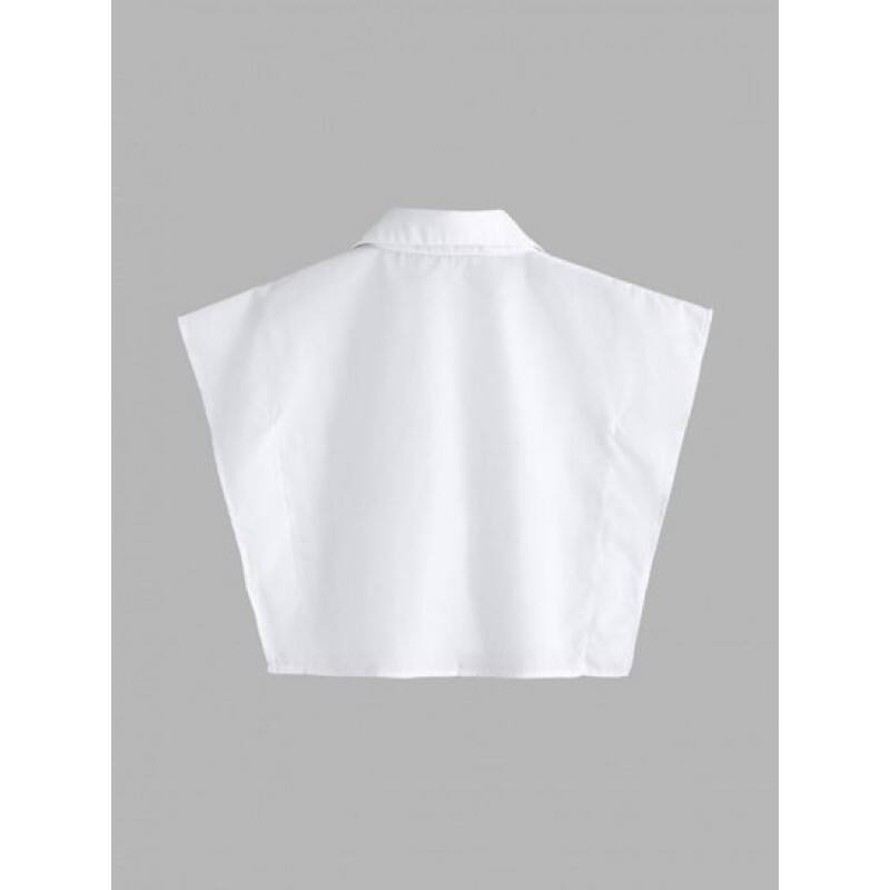 Solid Color Button Cropped Blouse TL5626