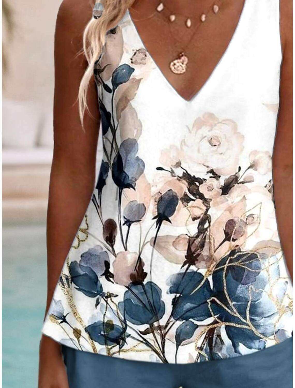 Women's Camis 2 Pieces Outfits Daily Hawaiian Print Sleeveless V Neck Vacation Summer