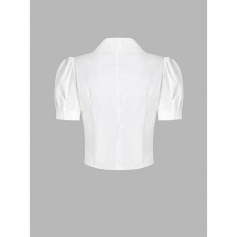 Short Puff Sleeves Slim Shirt With Striped Necktie VA8918