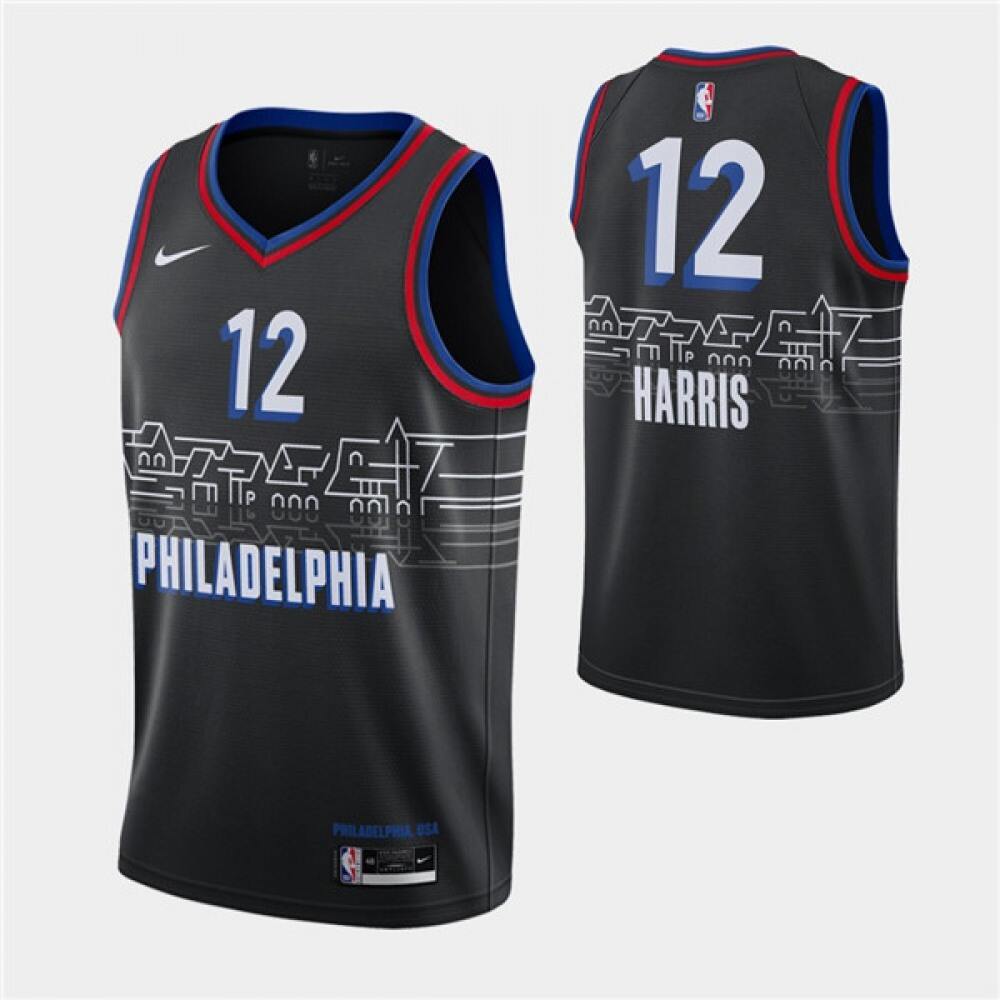 Cost-Effective Men's 76ers #12 Tobias Black Basketball Jersey