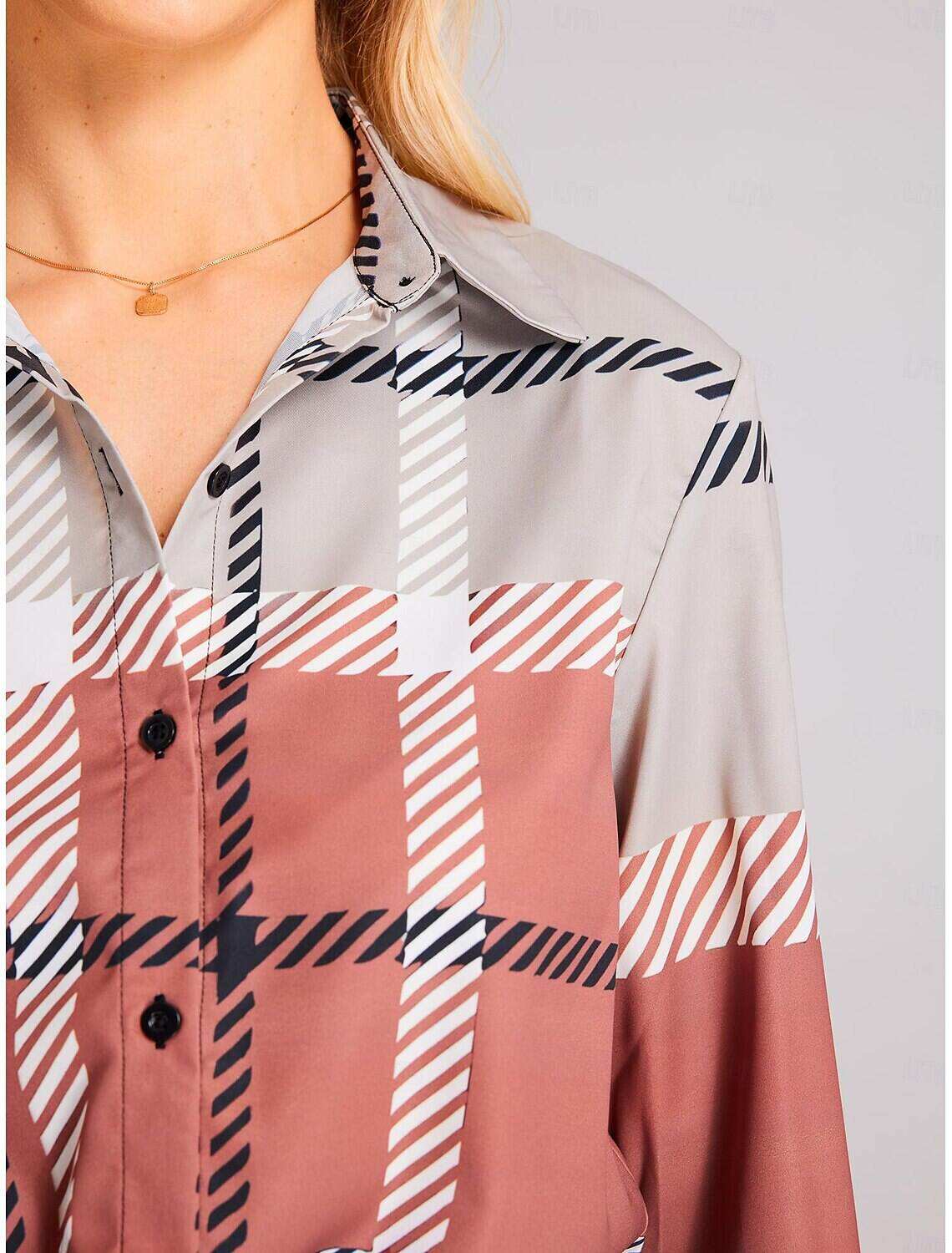 Women's Shirt Blouse Fashion Plaid Buttons Print Long Sleeve Regular Tops Shirt Collar Casual Spring & Fall