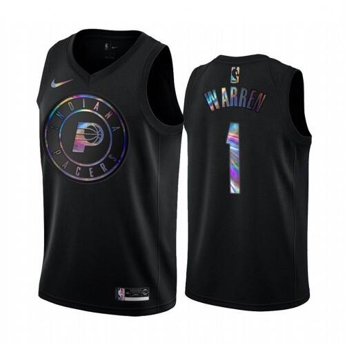 Nike Indiana Pacers #1 T.J. Warren Mens Iridescent Holographic Collection NBA Jersey ¨C Black Mens
