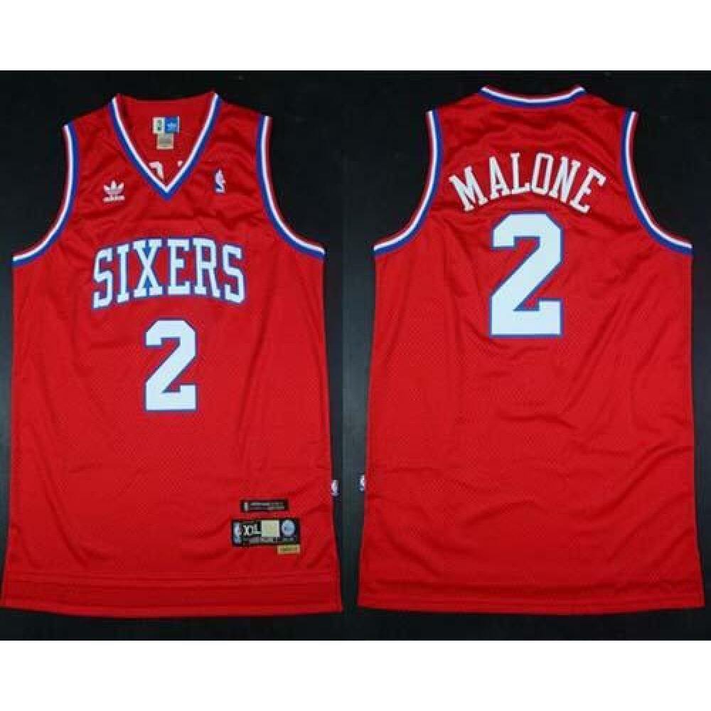 Throwback 76ers #2 Malone Red Stitched NBA Jersey