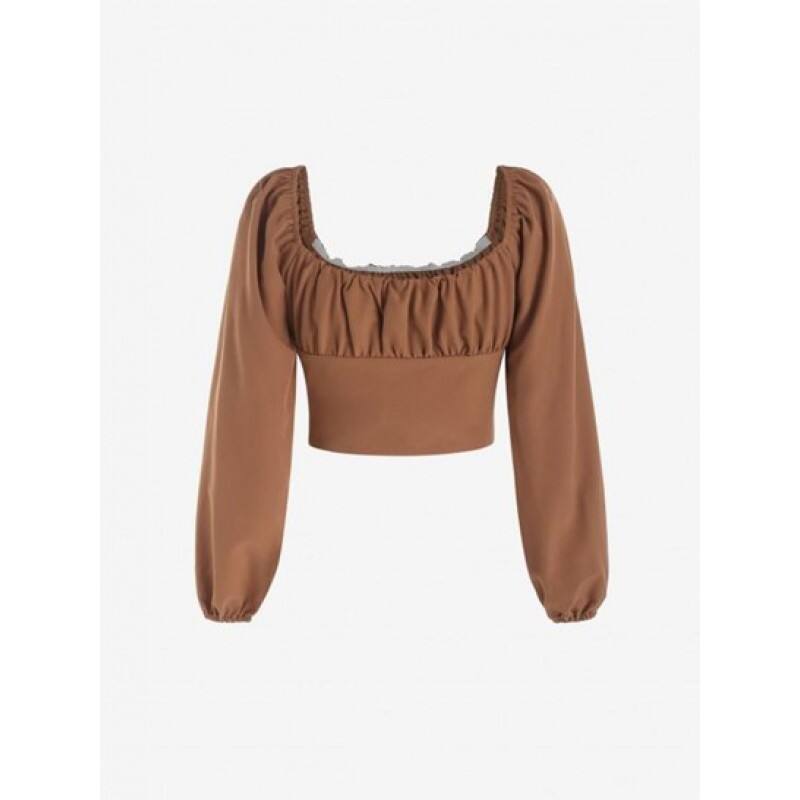 Ruched Puff Sleeve Cropped Top XR2003