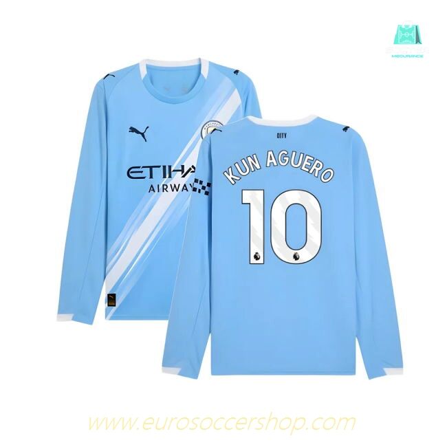 2025-2026 Man City Long Sleeve Home Shirt (Kun Aguero 10)