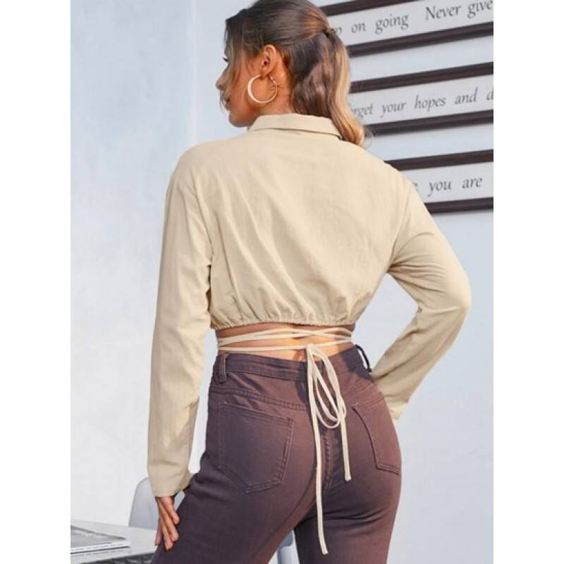 Drop Shoulder Midriff Flossing Crop Blouse YA3013