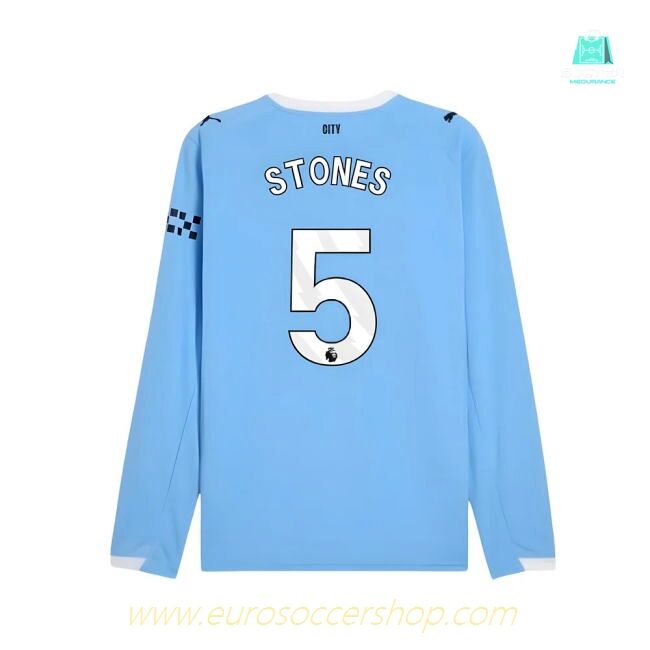 2025-2026 Man City Long Sleeve Home Shirt (Stones 5)