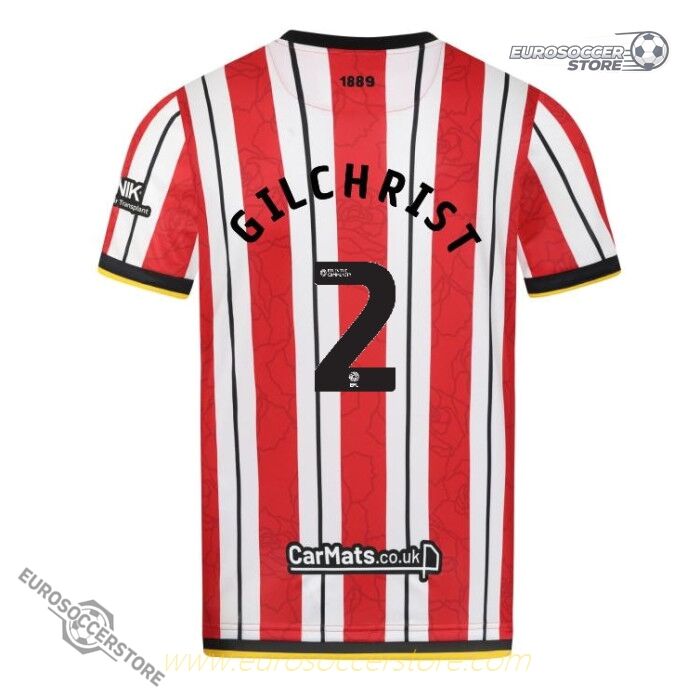 Sheffield United's 24-25 Home Jersey with GILCHRIST 2 on the back.